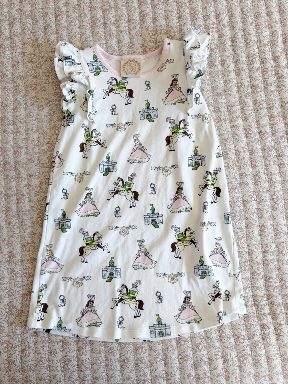 Girls White Princess & Knight Print Ruffle Sleeve dress